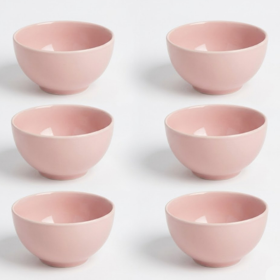 Kit 6 Cumbuca Tigela Porcelana Colorida Rosa 440ml Caldos & Sopas Petiscos
