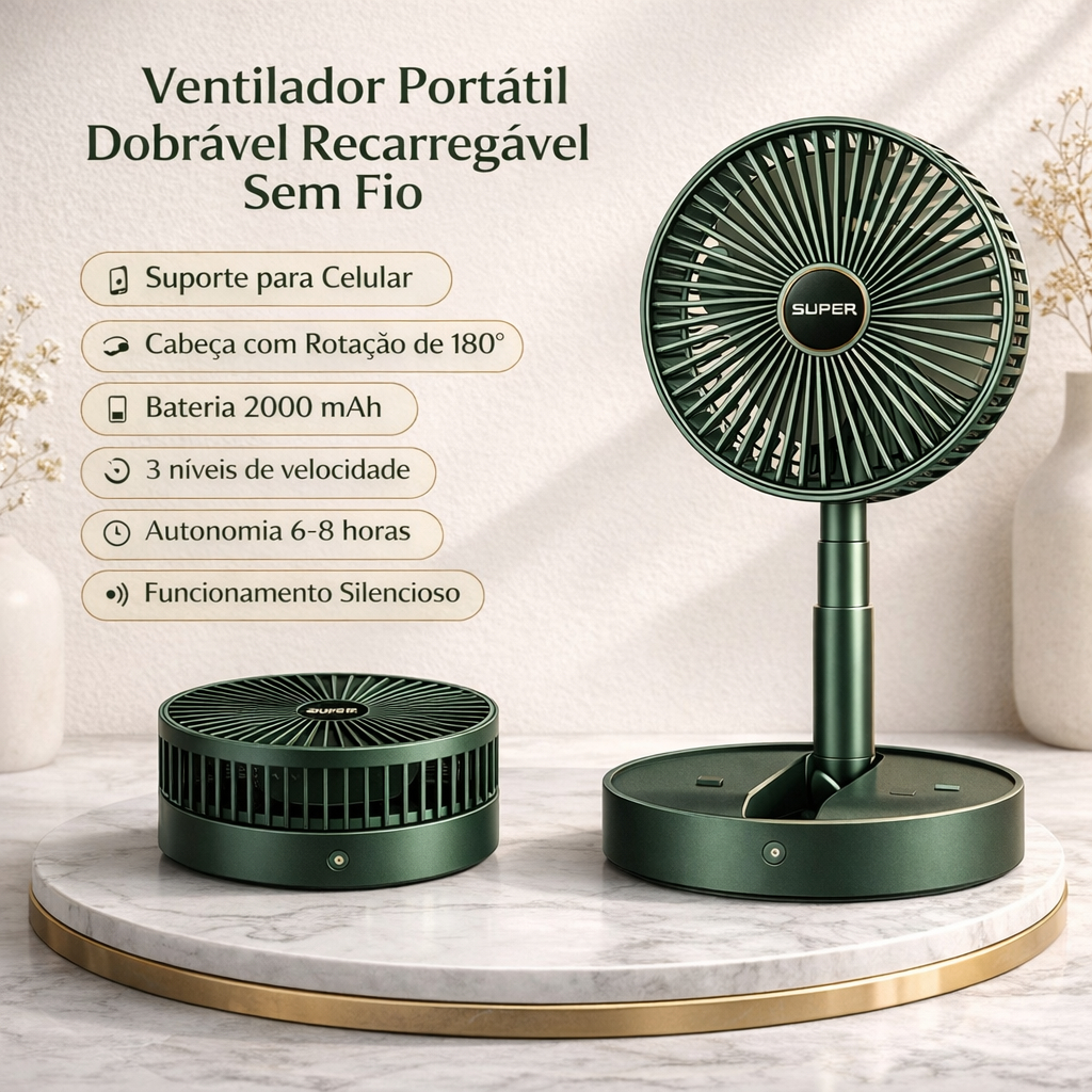 Ventilador Portátil Recarregável USB 180° | Retrátil Silencioso | Ventilador de Mesa Baixo Ruído em Oferta na Shopee