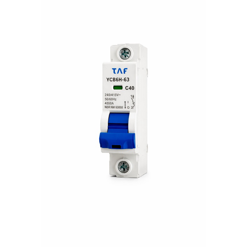 Disjuntor Unipolar 40A Curva C TAF YCB6H-63 Trilho DIN
