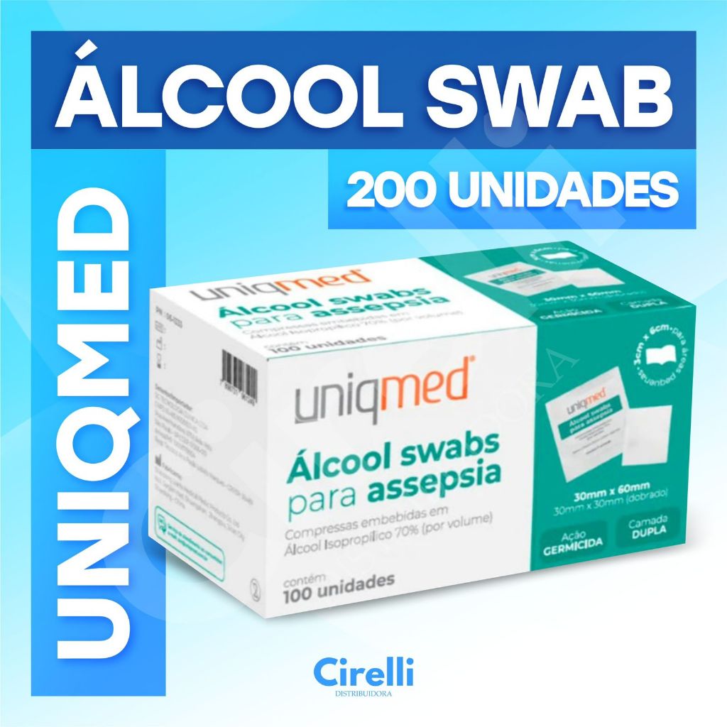 Álcool Swab Uniqmed 200 Unidades – Prático para Higienização e Antisséptico em Oferta na Shopee