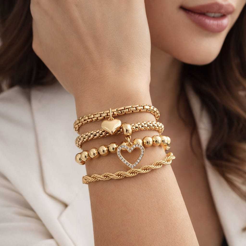 KIT 4 Pulseiras Elegantes Feminino Douradas | Ideial para Vários Looks