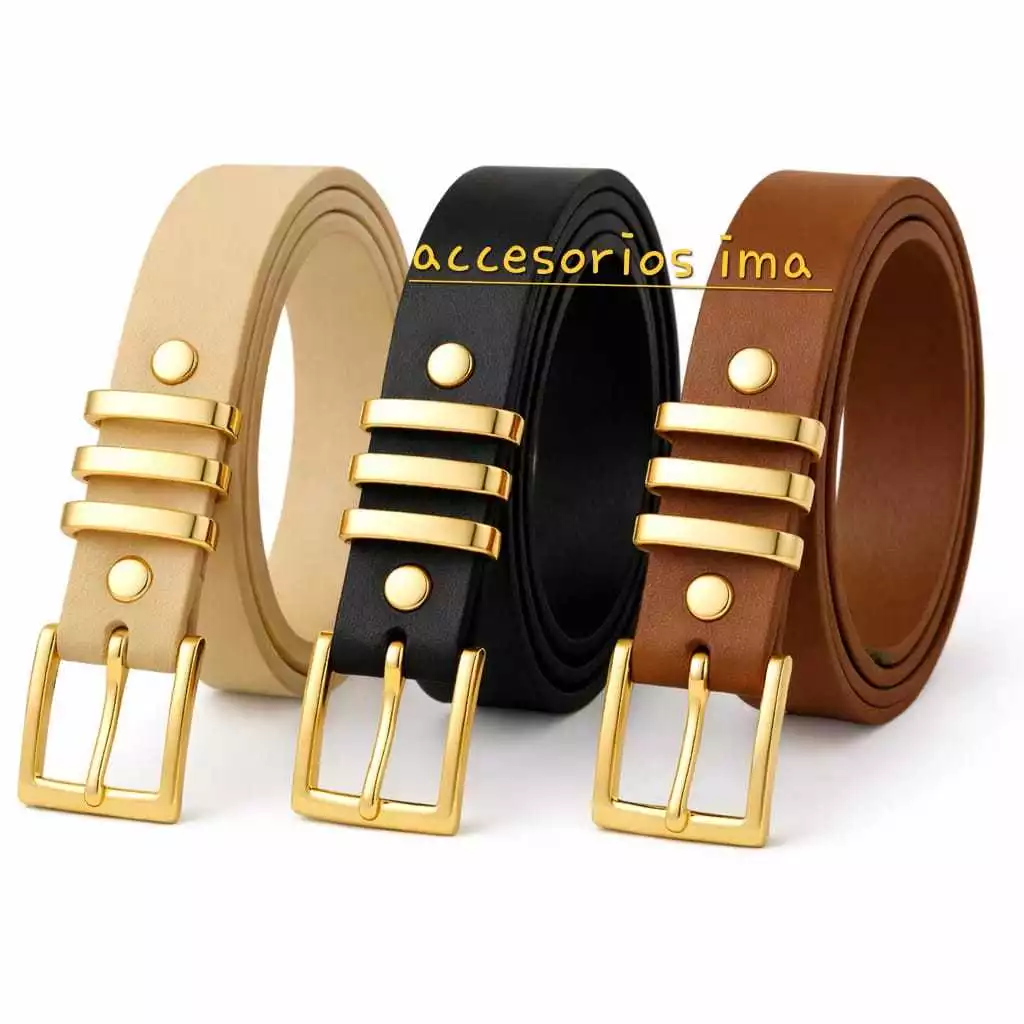 kit 3 cinto feminino fivela dourado quadrado