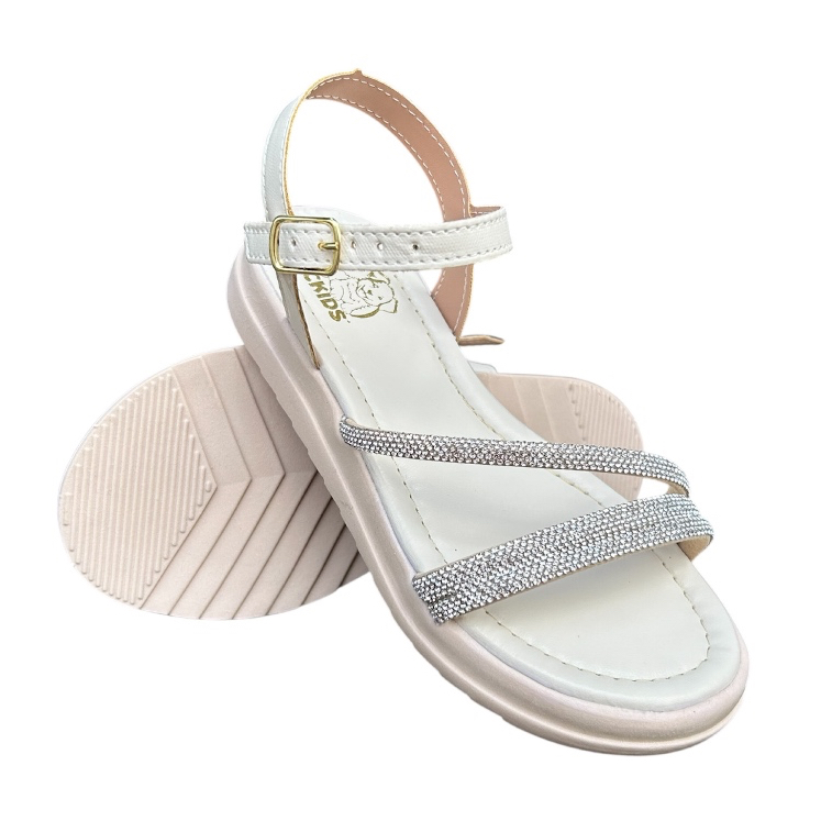 Sandália Feminina Infantil Brilho 3 Strass Tratorada Leve Confortável Delicada Lançamento