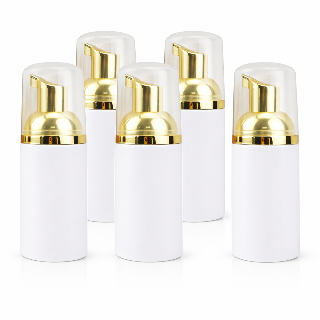 Frasco Pump Espumador 150ml Branco e Dourado Limpeza De Rosto Escolha a Quantidade em Oferta na Shopee