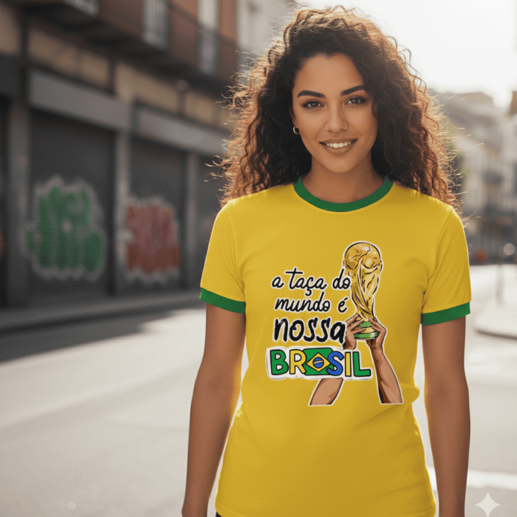 Camisa Camiseta Unissex Futebol Brasil Seleção Copa Do Mundo A Taça Do Mundo É Nossa