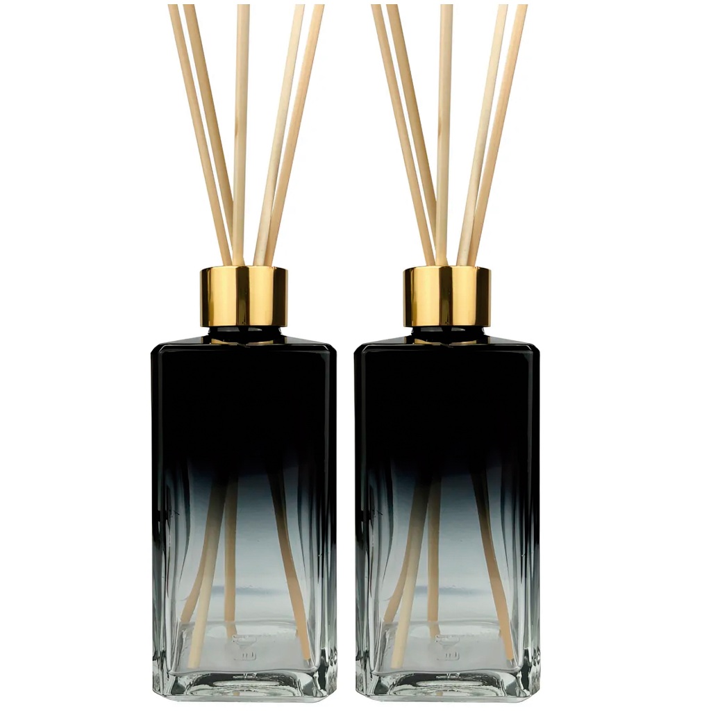 2 Frascos Vidro Difusor Luxo Retangular Degrade Preto 250ml