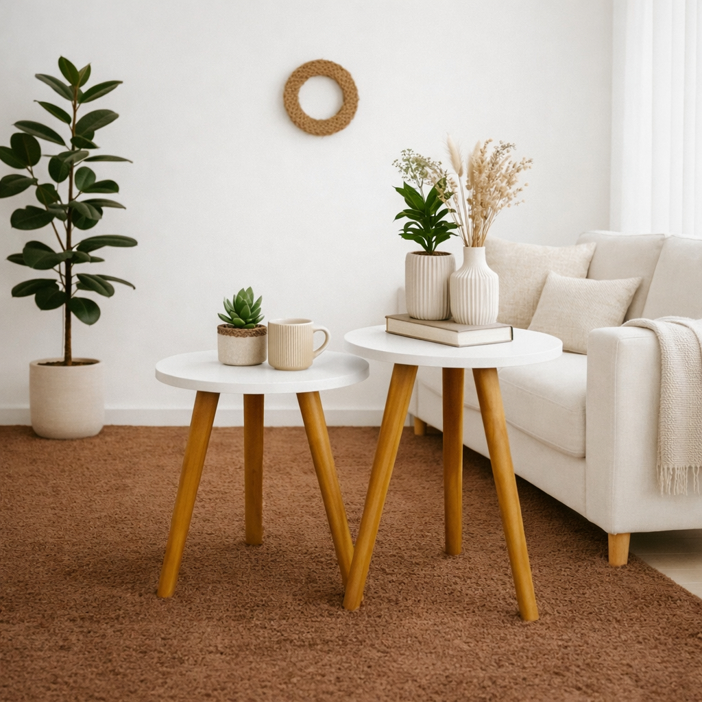 Conjunto De Mesa Canto Pé Palito 2 Tripés Redonda Fosca 29x30