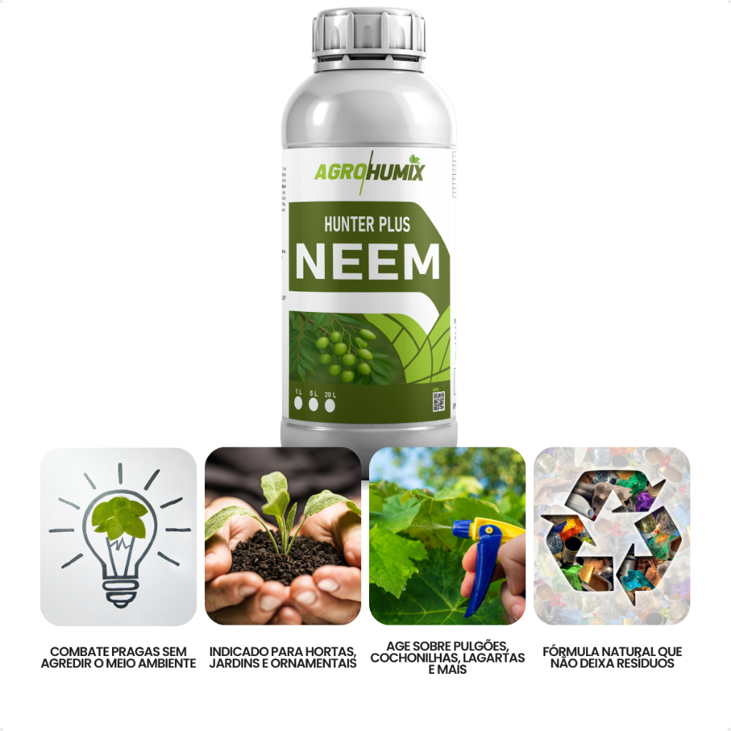 Repelente Natural Concentrado HunterNeem para hortas e jardim 1L