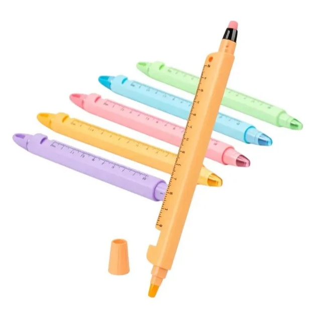 Kit  6 Caneta Marca Texto Régua MultifunçõesCandy Fofa Colorida