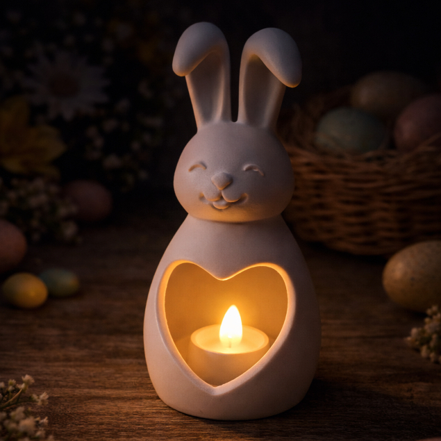 Coelho Decorativo Porta Vela/Porta Objetos com Coração Enfeite de Páscoa Minimalista