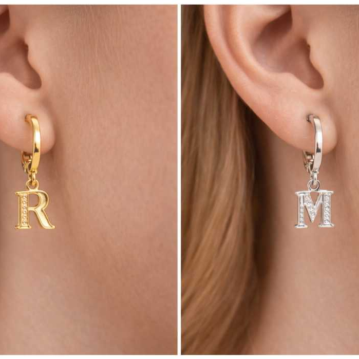 Brinco Letra Click Inicial Nome| Banho Ouro 18K e Prata 925 em Oferta na Shopee