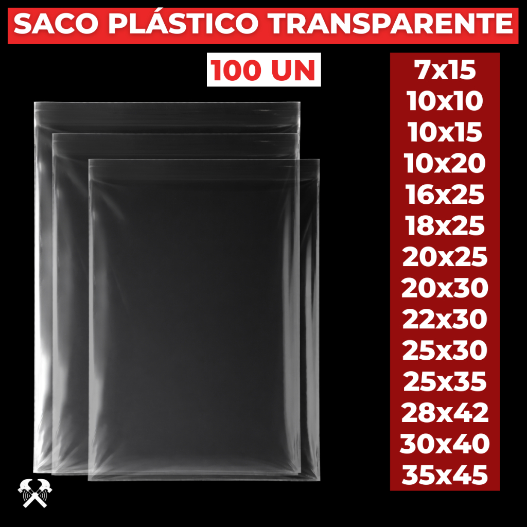 100un Saco Transparente PP Sem Aba Plástico Cristal Embalagem Brilhante Saquinho Roupa Várias Medida
