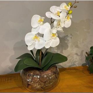Kit Haste De Orquidea Artificial Silicone Com Folha De Orquídea Verde Artificial