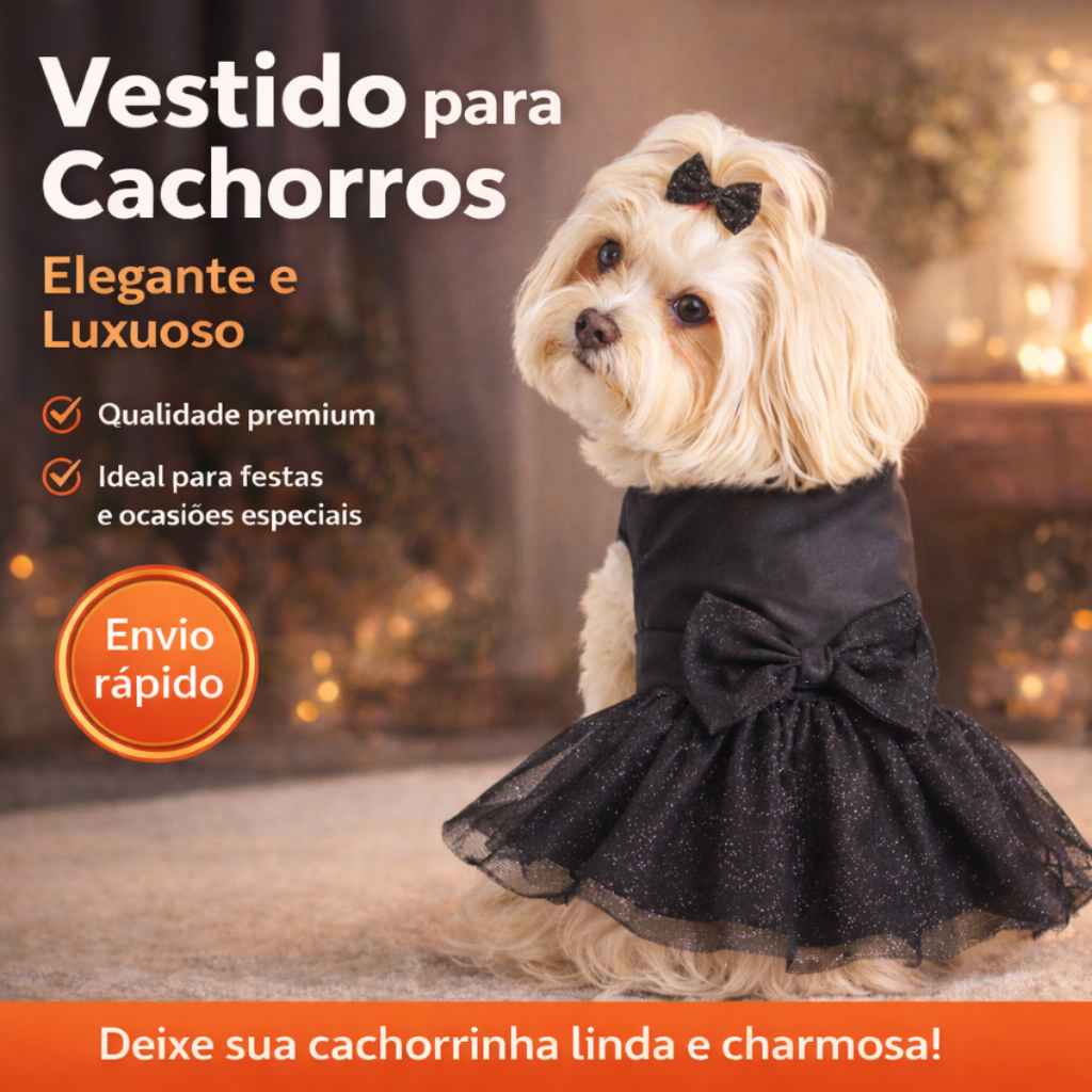 Vestido para Cachorro Shih Tzu Fêmea - Preto com Tule e Laço