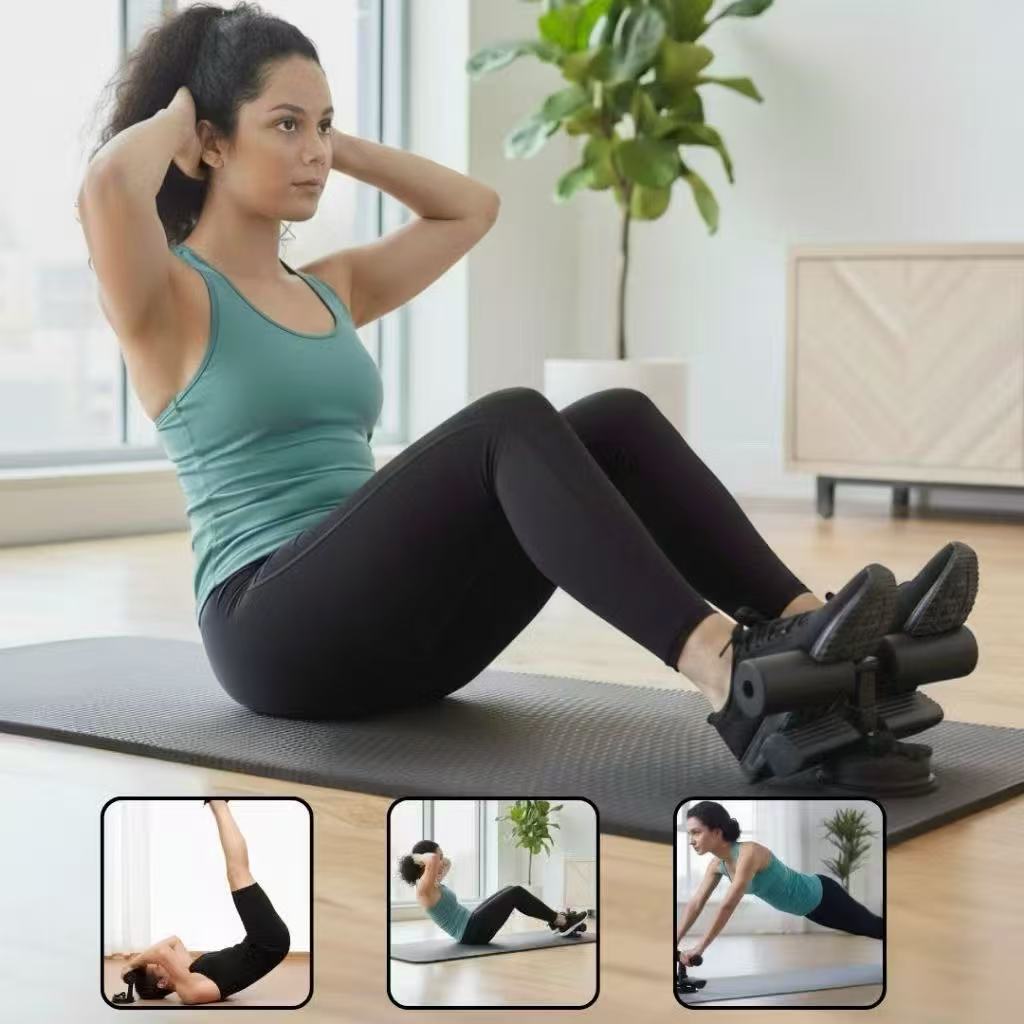 Aparelho de assistência para abdominais com ventosa para exercícios em casa com pedais fixos.