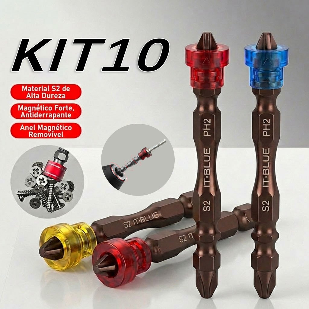 Kit 10 ponteira bits magnética parafusadeira philips2 Dupla Imantada Com Limitador
