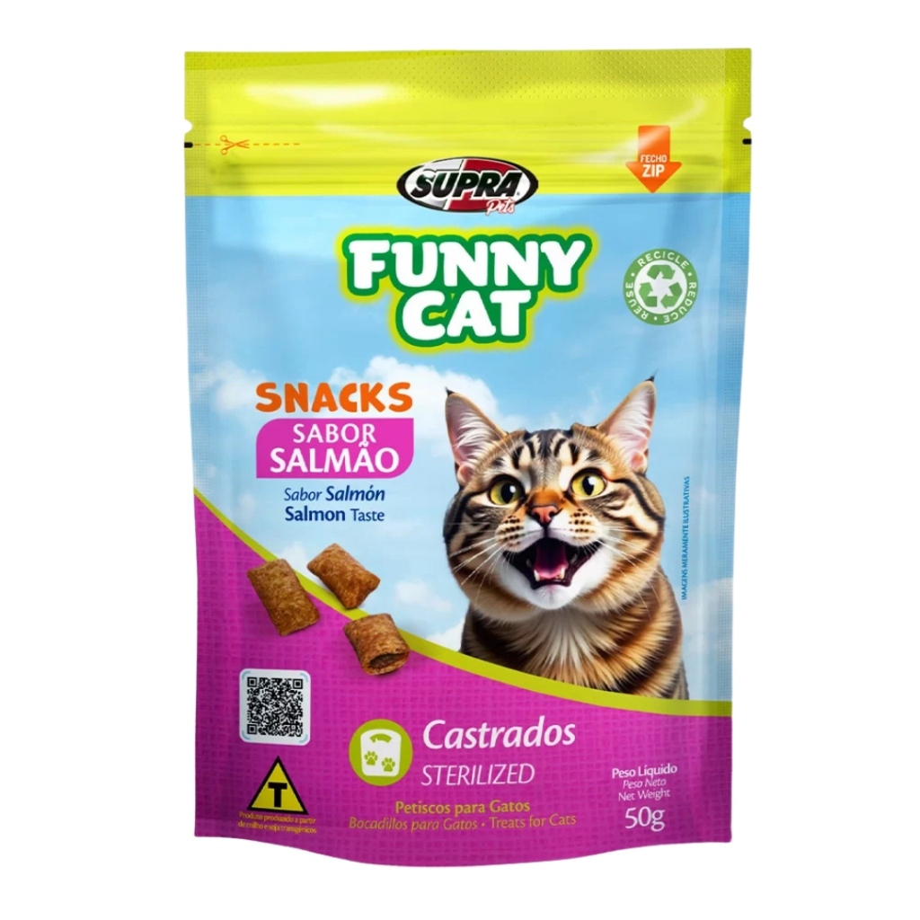 Petisco Para Gatos Funny Cat Salmão Para Gatos Castrados 65g