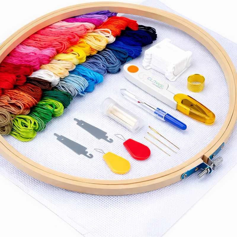 Kit Bordado Completo Ponto Russo Bastidor Bambu Linhas Agulhas Bolsa Artesanato