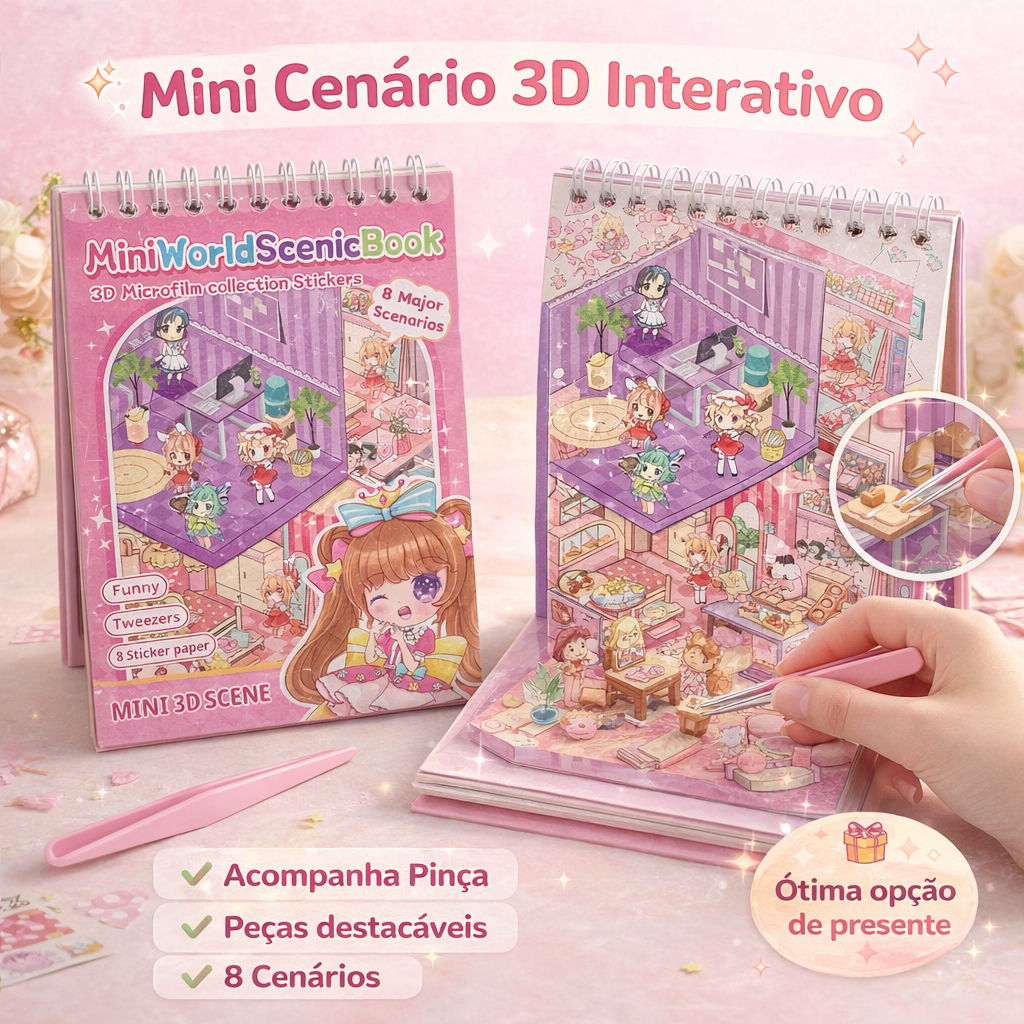 Livro Cenário 3D com Pinça | Miniatura DIY Interativa | Livro de Adesivos 3D 16 Páginas Presente Criativo