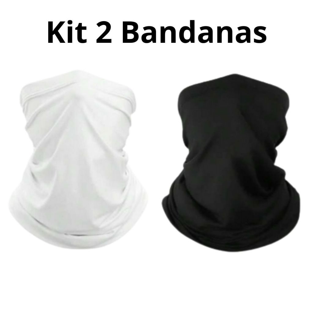 Kit 2 Bandanas tubulares Preta e Branca com Proteção Solar UV - Protetor de rosto para Bike Moto Pesca trilha corrida