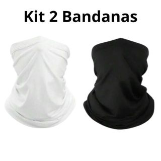 Kit 2 Bandanas tubulares Preta e Branca com Proteção Solar UV - Protetor de rosto para Bike Moto Pesca trilha corrida