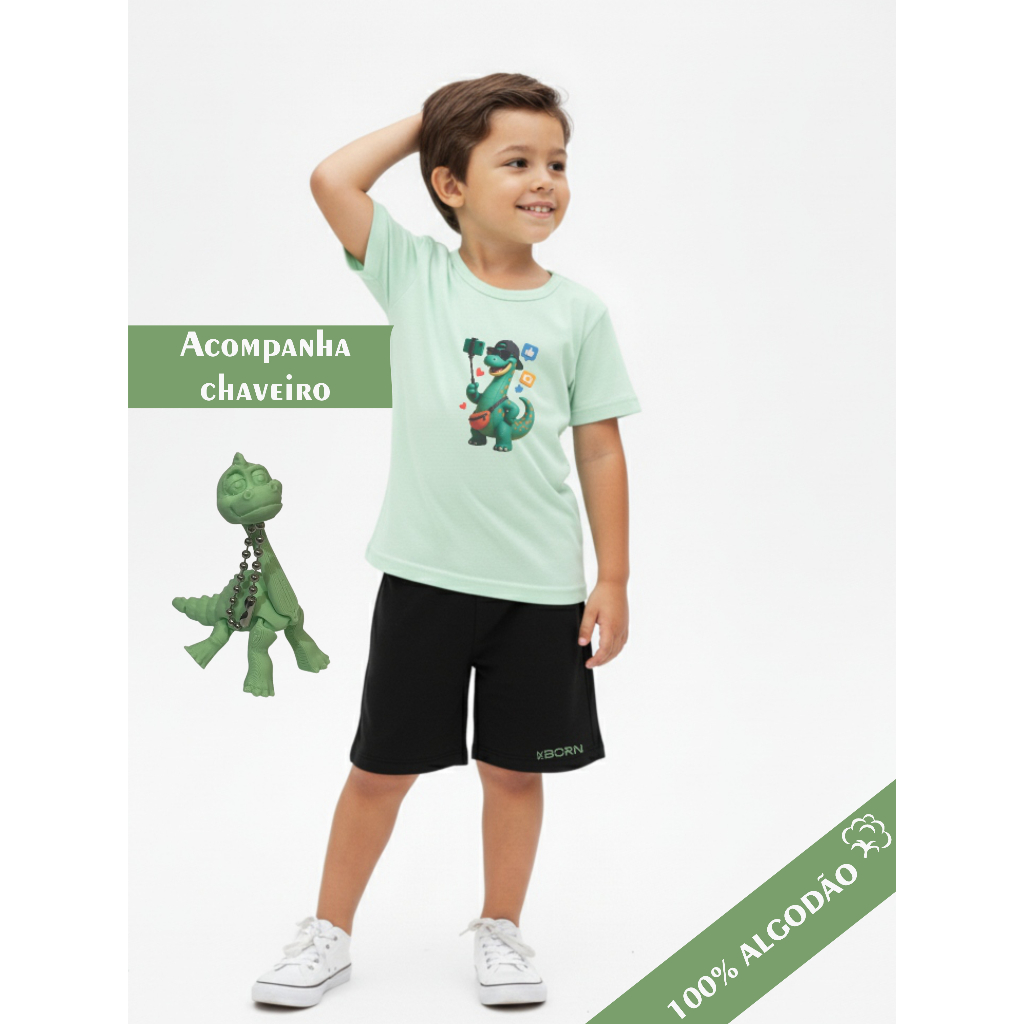 Conjunto Infantil Masculino Dinossauros 2, 4 e 6 Anos Regata ou Camiseta, Bermuda e brinquedo Roupa Menino Criança