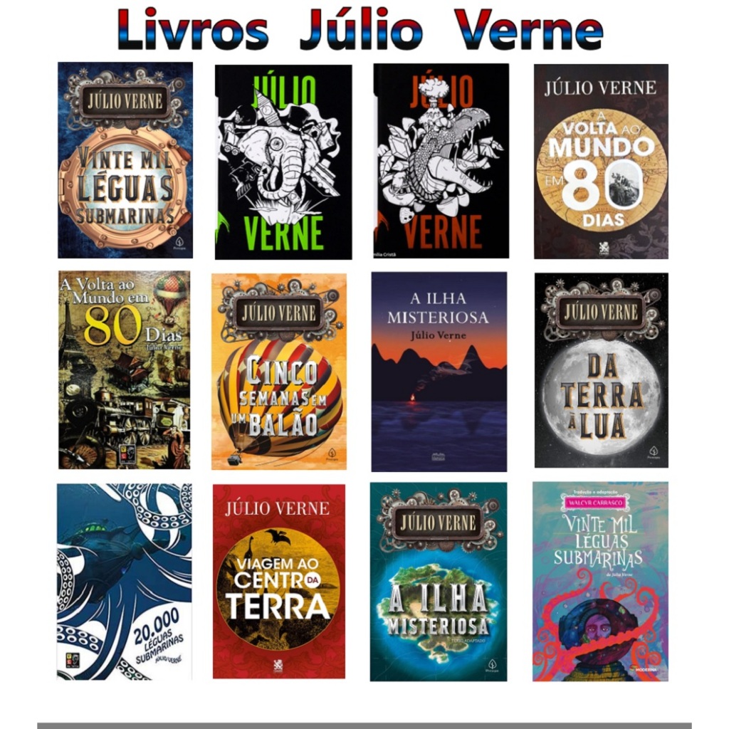 Livro Júlio Verne Vinte Mil Léguas Submarinas - A Volta ao Mundo em 80 Dias - A Ilha Misteriosa NOVO