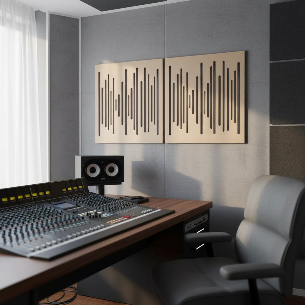 Painel difusor acústico Sound Wave em MDF CRU de 3mm 50x50cm. (Não acompanha espuma)
