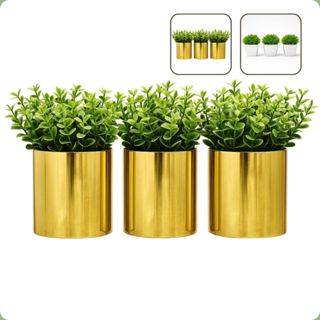Decoração Sala Rack Kit 3 Vasinhos Com Planta Montado em Oferta na Shopee
