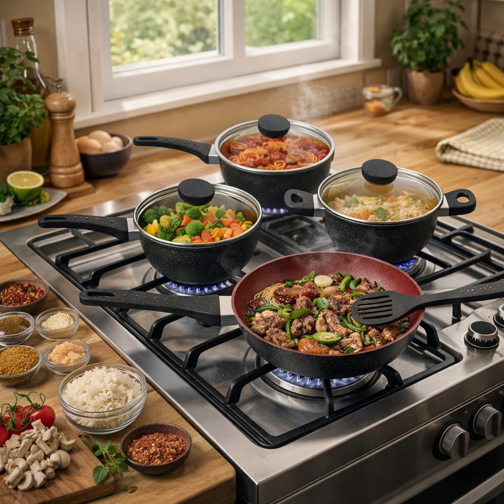 🔥 Kit Conjunto  Panelas Antiaderente 4 Peças Tampa De Vidro Premium conjunto  panelas panela barata