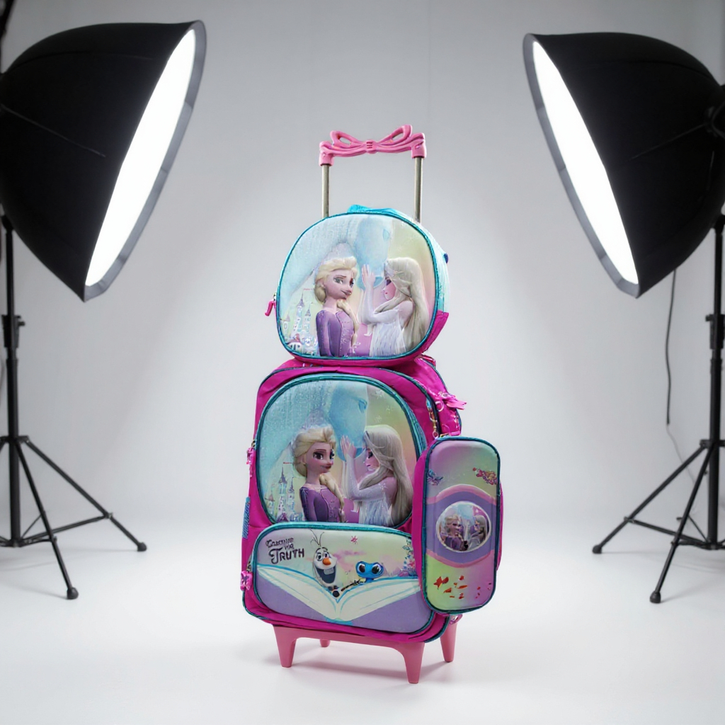 Kit Mochila escolar com 3 - mochila de rodinha menina e menino, lancheira térmica e estojo escolar - mochila frozen
