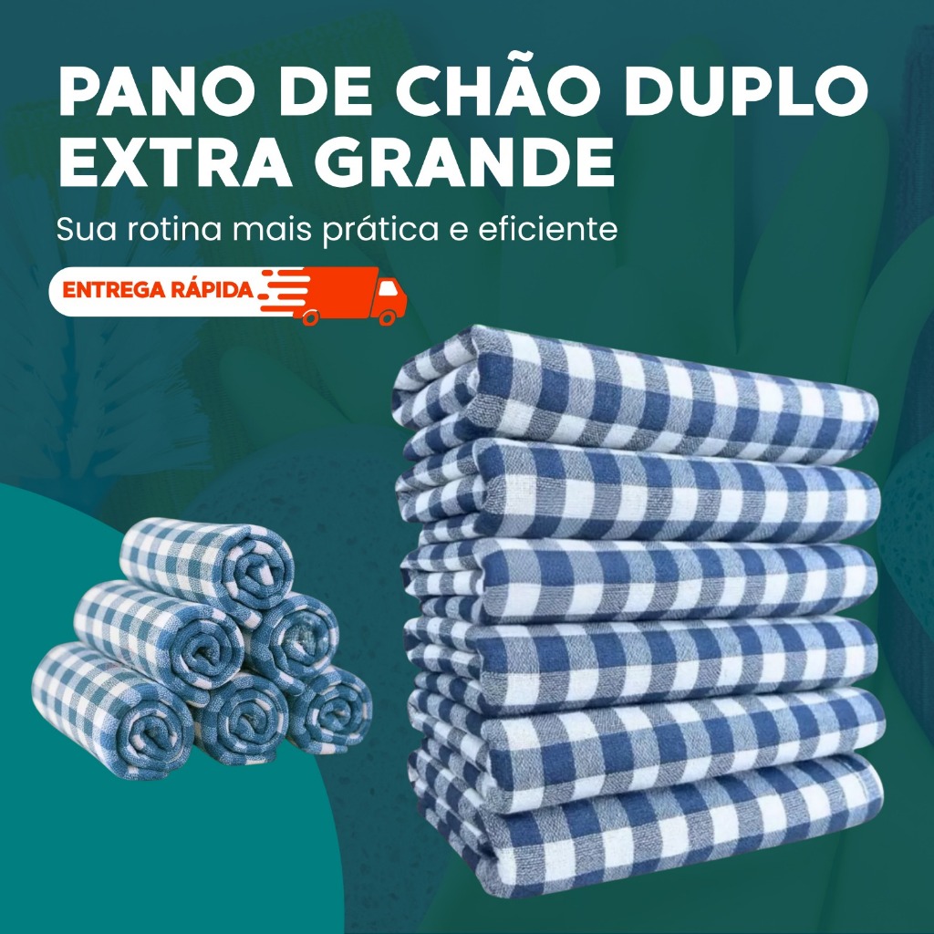 Kit 10 Pano de Chão Xadrez Extra Grande Duplo para Limpeza 40x70cm