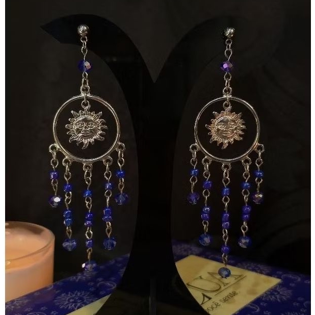 Brinco Magia Solar | Pendente Argola Sol Boho Místico Miçangas Cristal