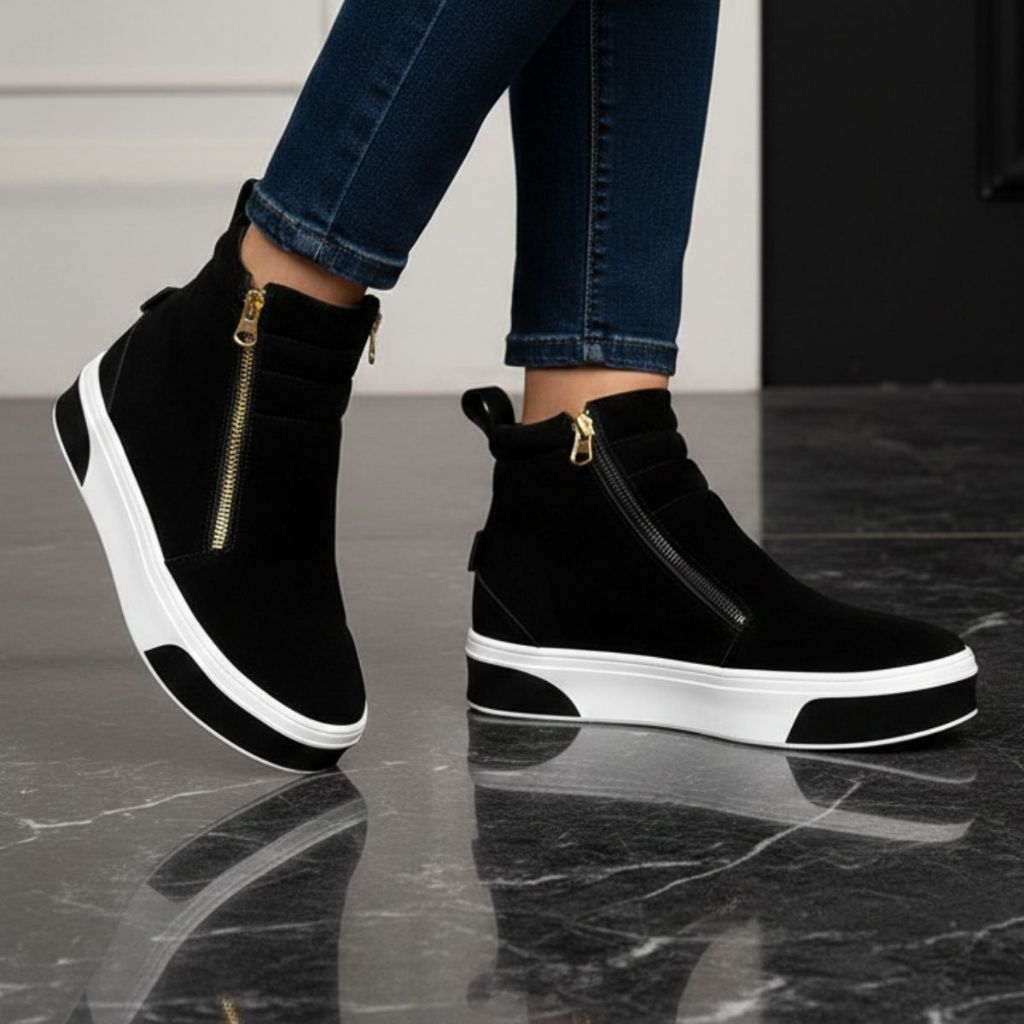 Tenis Academia Bota Botinha Fitness Leve Confortavel Camurça Tenis Cano Alto Macia Blogueira