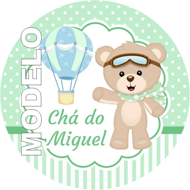 Adesivo Redondo Personalizado Chá de Bebê Ursinho Baloeiro - Tamanhos variados 4cm a 9cm - Etiqueta - Rótulo