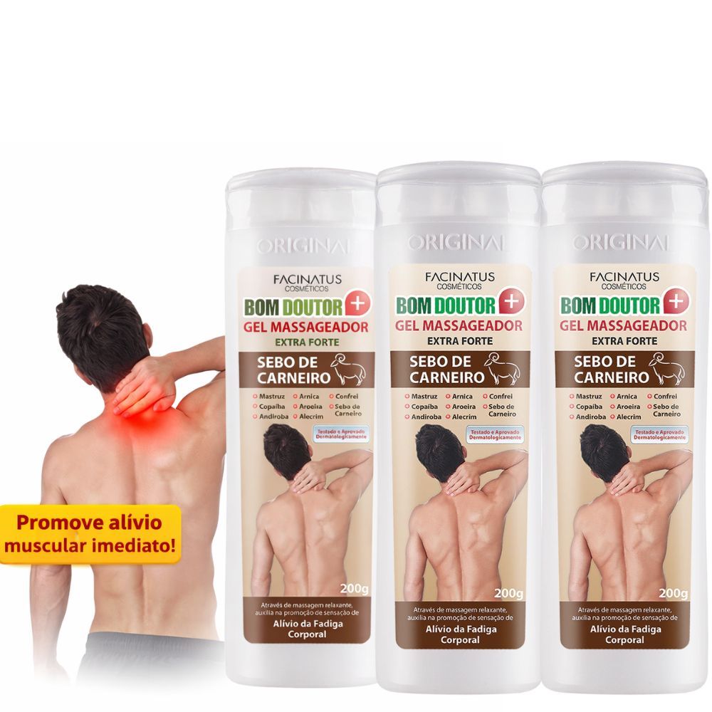 Kit 3 Gel Massageador Sebo de Carneiro Extra Forte Bom Doutor 200g
