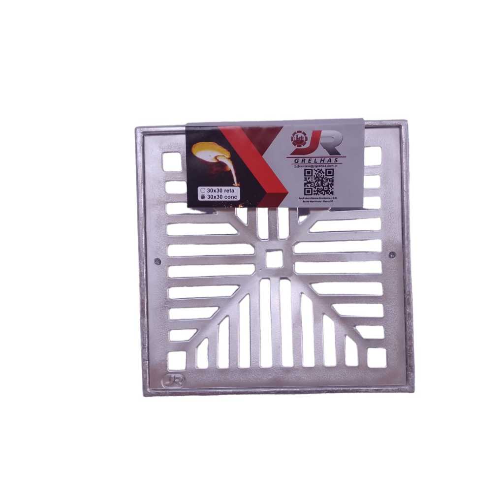 Ralo linear 30x30cm concavo com armaçao e aro suporta passagem de veiculos acabamento escovado