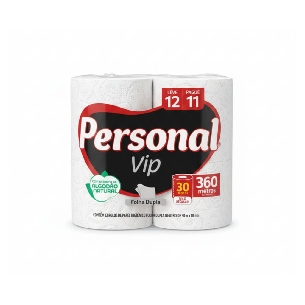 Papel Higiênico Personal Vip Folha Dupla 30 metros C/ 12 Rolos