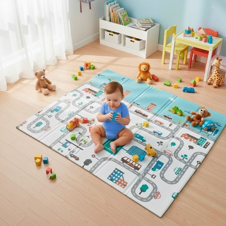 Tapete Infantil Antiderrapante Emborrachado Térmico Dobrável Dupla Face