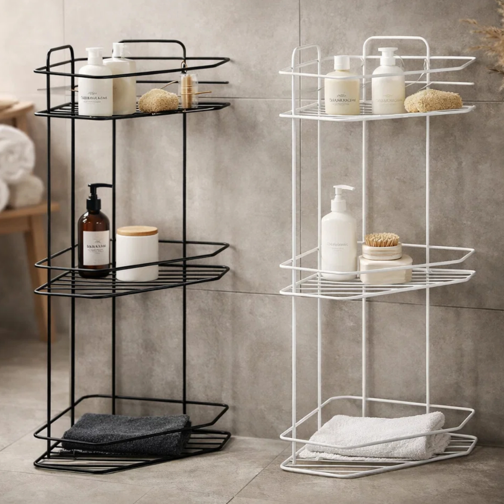 Kit De 01 Até 02 Suportes Cantoneira De Banheiro 3 Níveis Porta Shampoo Condicionador Preto+Branco em Oferta na Shopee