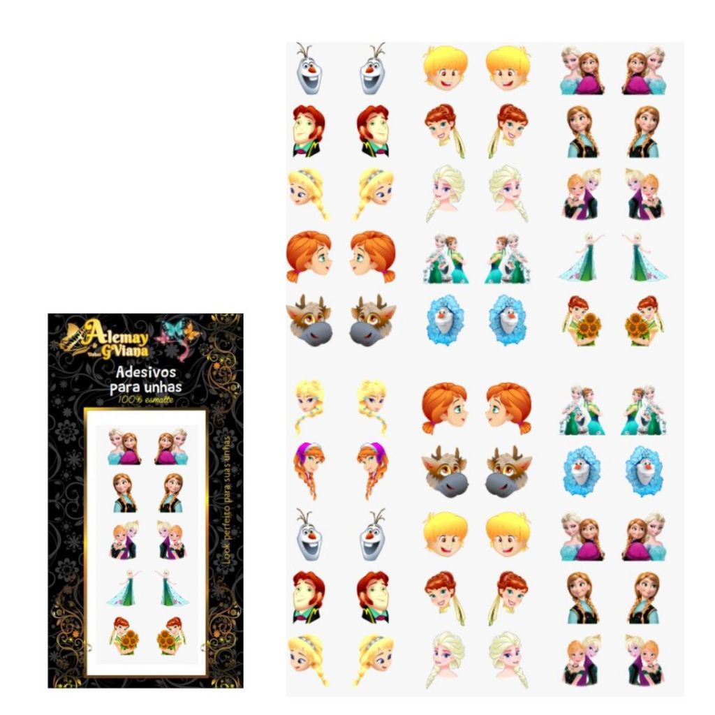 Adesivo de Unha Personagens Infantil Frozen - Kristoff, Anna, Elsa, Sven e Olaf - Nail Art