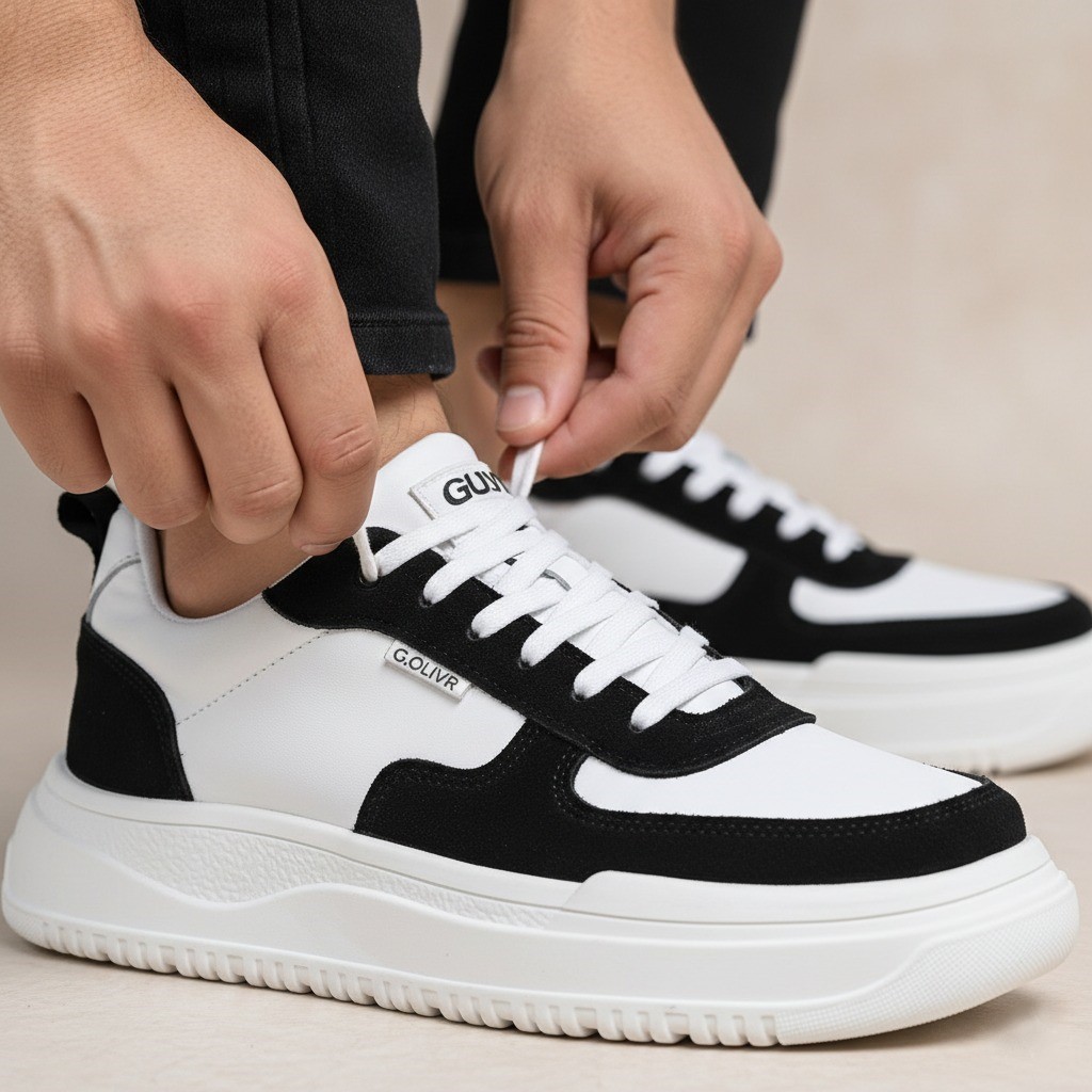 Tênis Casual Masculino Sola Alta Couro Legítimo Sapatênis Confortável Leve Urbano Cadarço Atemporal