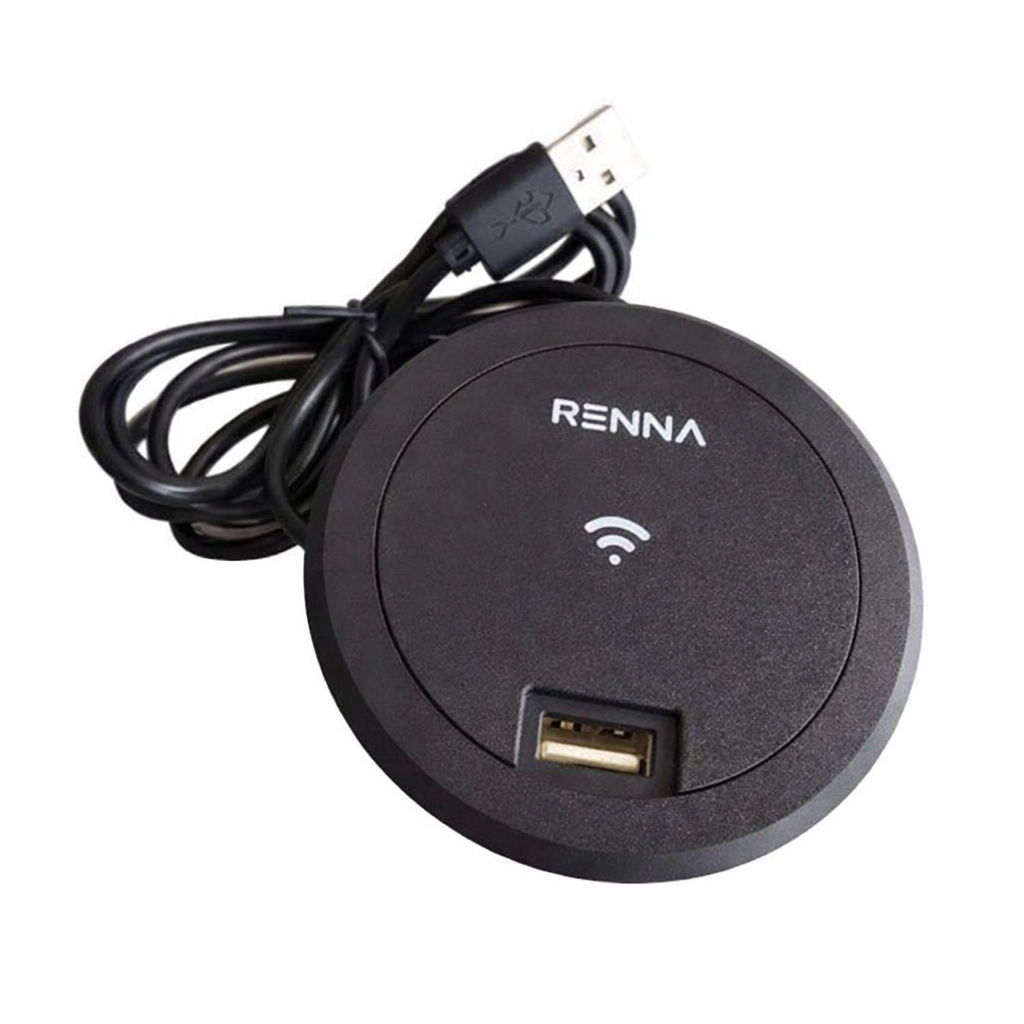 Carregador Wireless 5W de Embutir RENNA com USB Ultrarrápido Carregamento Sem Fio Prático e Moderno de Indução