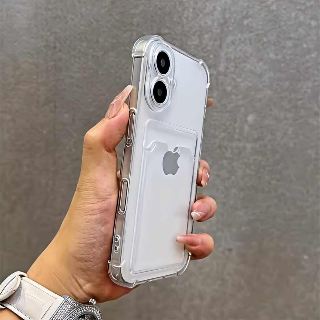 CAPA TRANSPARENTE COM PORTA CARTÃO PARA IPHONE 15/ 16/ 16E/16 PRO/ 16 PRO MAX, CAPA  RESISTENTE ANTI-IMPACTO