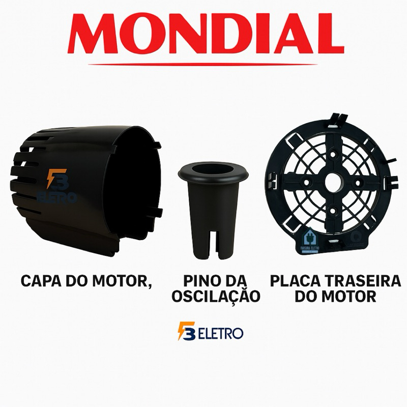Capa do Motor + Pino da Oscilação + Placa Traseira da Grade Ventilador Mondial 30cm e 40cm Originais Preta