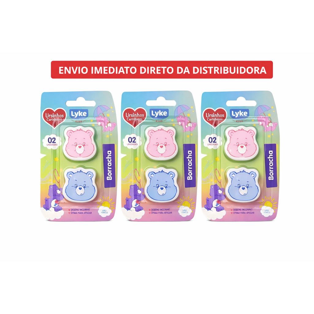 Kit 2 Borrachas Ursinhos Carinhosos Lyke | Não Tóxica | Escolar Infantil (Blister)