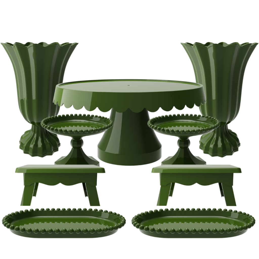 Kit Completo de Festa com 1 Boleira Popi Plus, 2 Vasos Popi, 2 Mesinhas, 2 Mini Boleiras Pérola e 2 Bandejas pérola em Oferta na Shopee