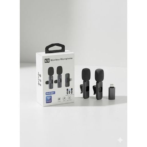 Microfone de Lapela Sem Fio K9 Bluetooth 5.0 Duplo para Celular Android ou iPhone, com Redução de Ruído Can
