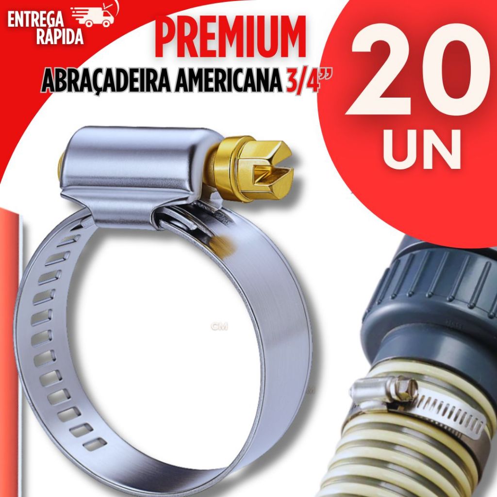 20 Abraçadeiras Americana 3/4 Inox Para Mangueira Gás e Jardim Premium Utilidades Qualidade Multiuso