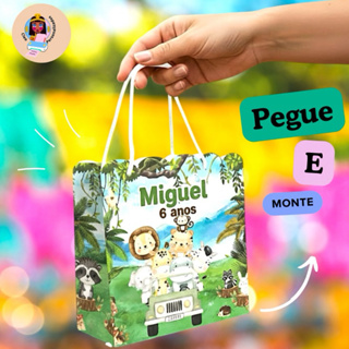 Kit 40 Sacolinha Personalizadas De Festa Infantil Safari Nome Idade em Oferta na Shopee